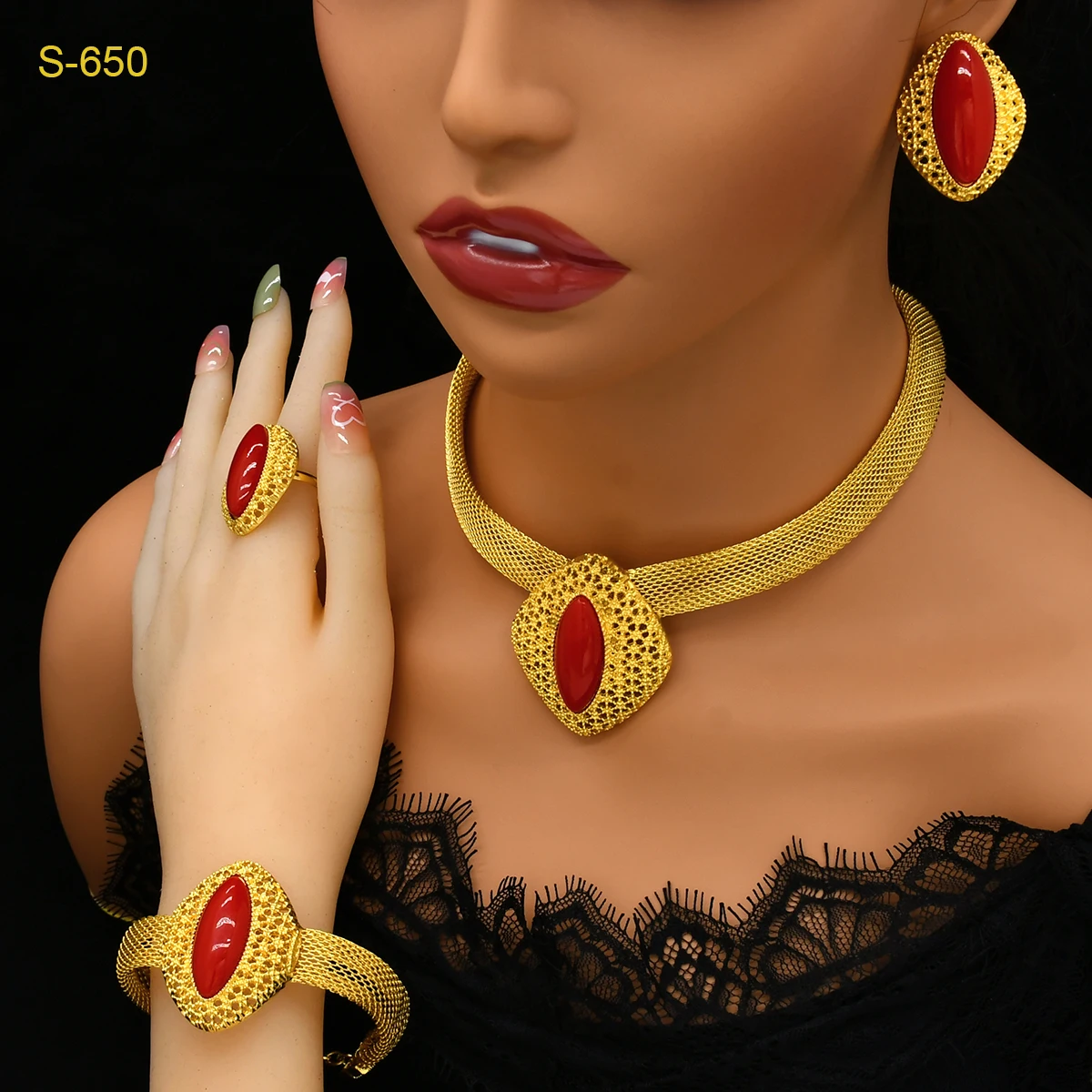 Fashion Ethiopian Bridal Necklace Earrings Sets With Pendant Indian Wedding 24k Gold Color Jewelry Set Dubai Choker Wholesales