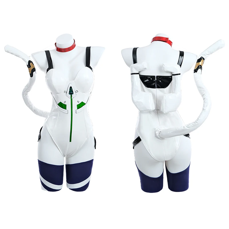 Rolecos Eva Ayanami Rei Cosplay Kostüm mit Socken Ayanami Rei sexy Hase Overall Leder Halloween Outfits Frauen Party Anzug