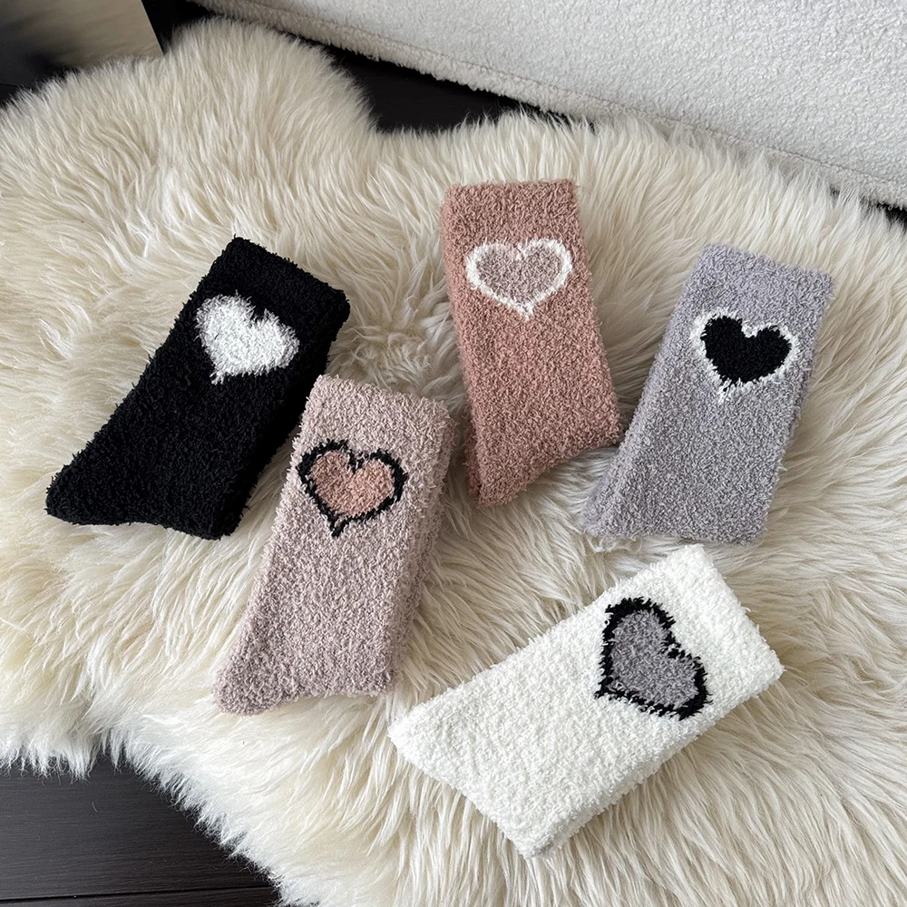 

Милые носки из кораллового флиса с принтом для женщин, зимние теплые носки для сна, милые плюшевые длинные носки для девочек, толстые бархатные носки-тапочки, домашняя обувь