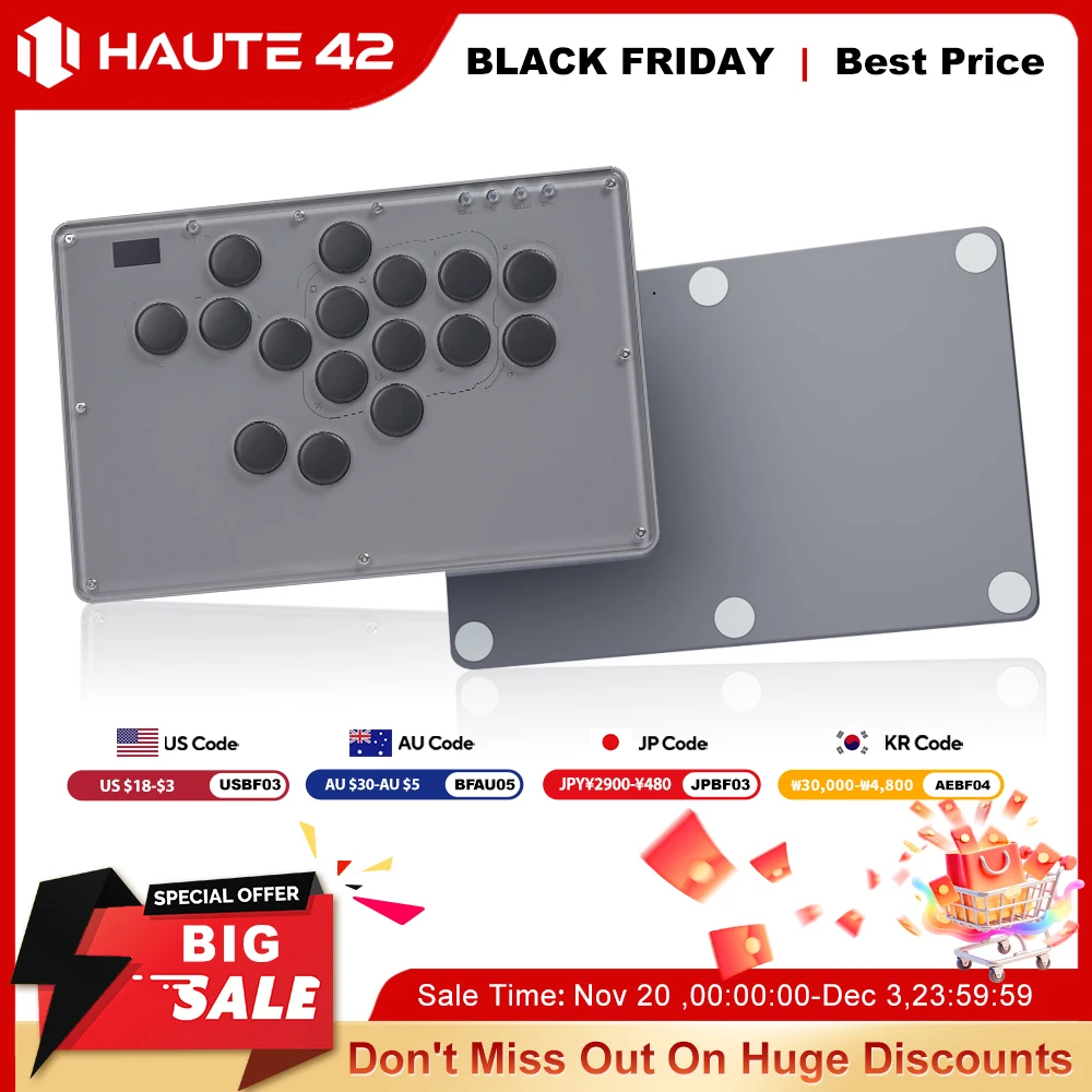 joystick-haute42-v16-hitbox-controller-senza-leva-hitbox-fightstick-per-pc-ps4-ps5-switch-controller-arcade-stickless-grigio