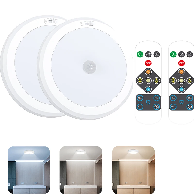 

2pcs Battery-powered LED ceiling light with motion sensor adjustable brightness for corridors warehouse hallways stairwells