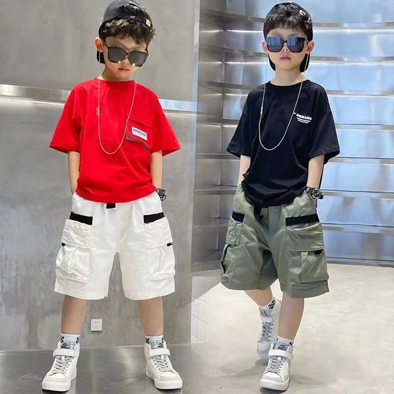 Boys Summer Set 2024 New Western Style Summer Children\'s Korean Loose Short Sleeved Workwear Two Piece Set Trendy