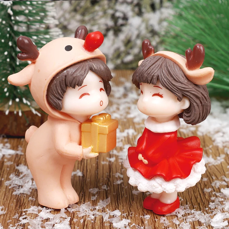 Novo presente de natal estatuetas em miniatura papai noel boneco de neve micro paisagem ornamentos para decorações de casa de natal decoração de mesa kawaii