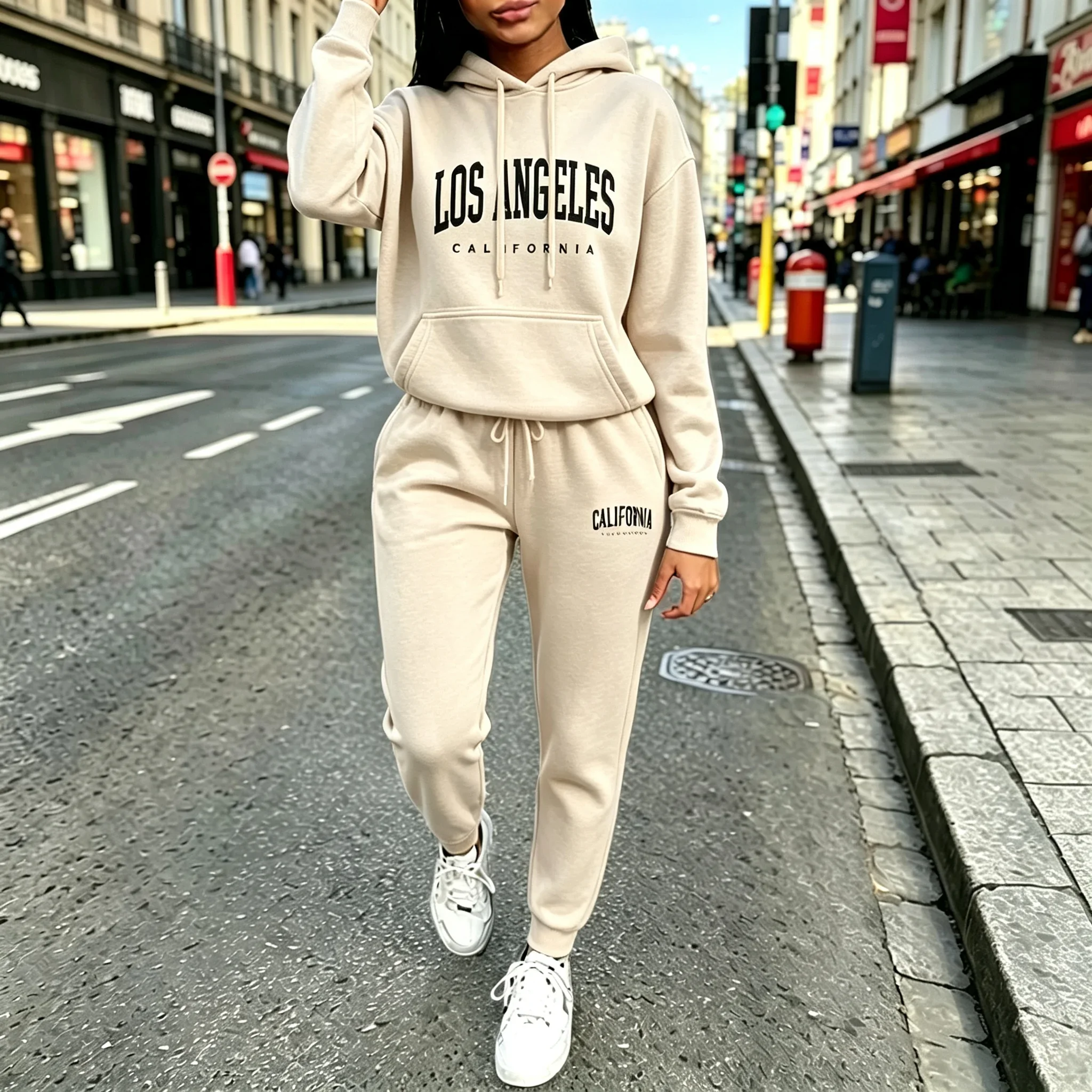 2026 Women Sets Hoodies Pants 2 Piece Outfits Aesthetic Sportswear Sweatsuit Los Angeles Letter Print Suit Ladies Tracksuit Sets
