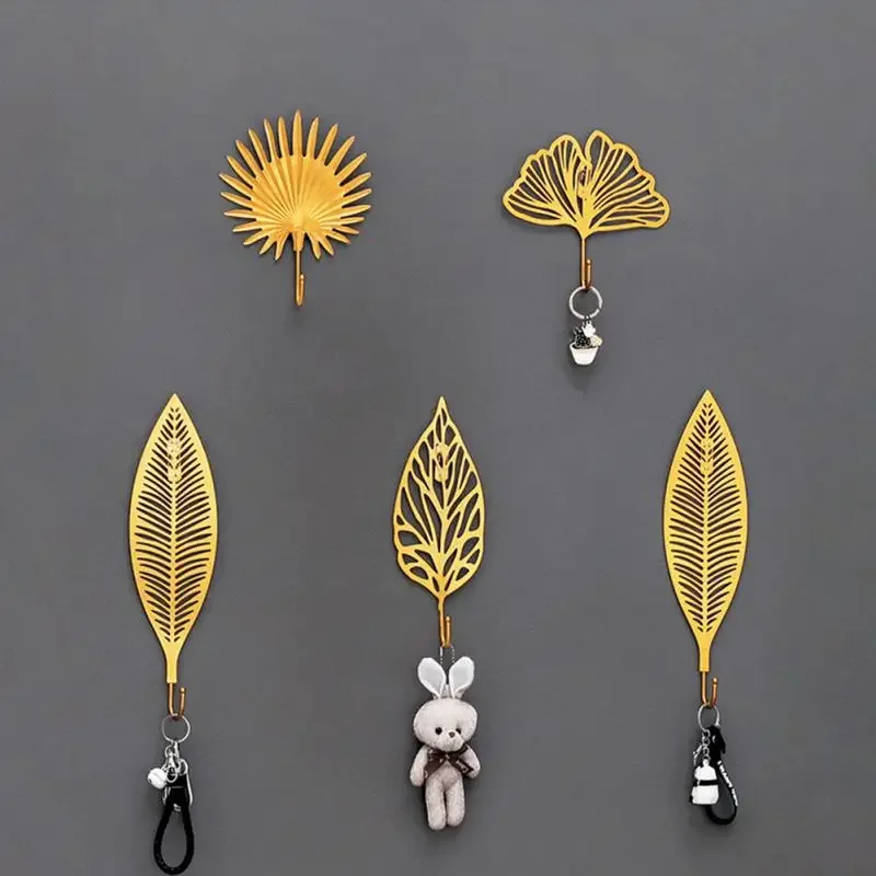 Creative Metal Leaf Wall Hooks Art Wall Decoration Hook Rack Door Cloths Bag Hook Storage Porch Key  Hanger Home Accessories