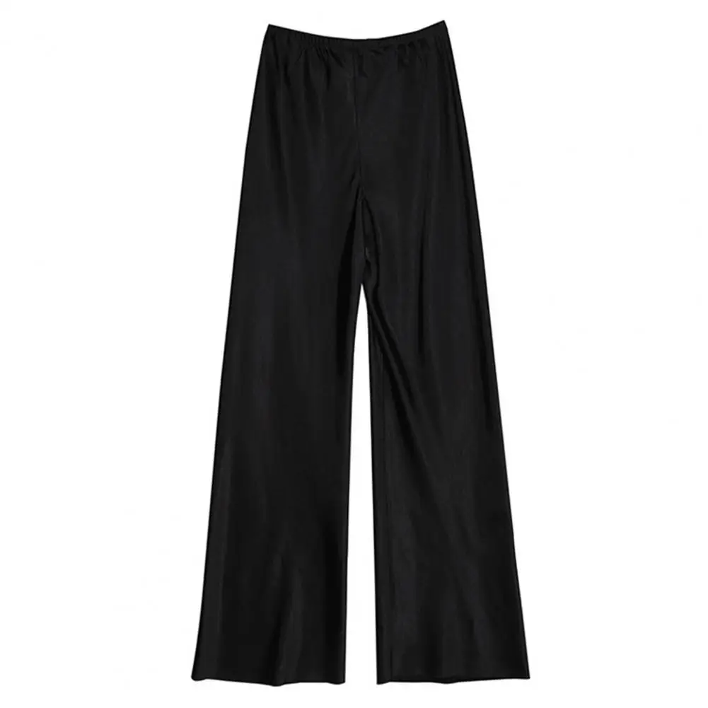 

Casual Wide-leg Pants Elegant Satin Draped Pants Women's Casual Wide-leg Trousers with Elastic Waist Floor Length Design Sporty