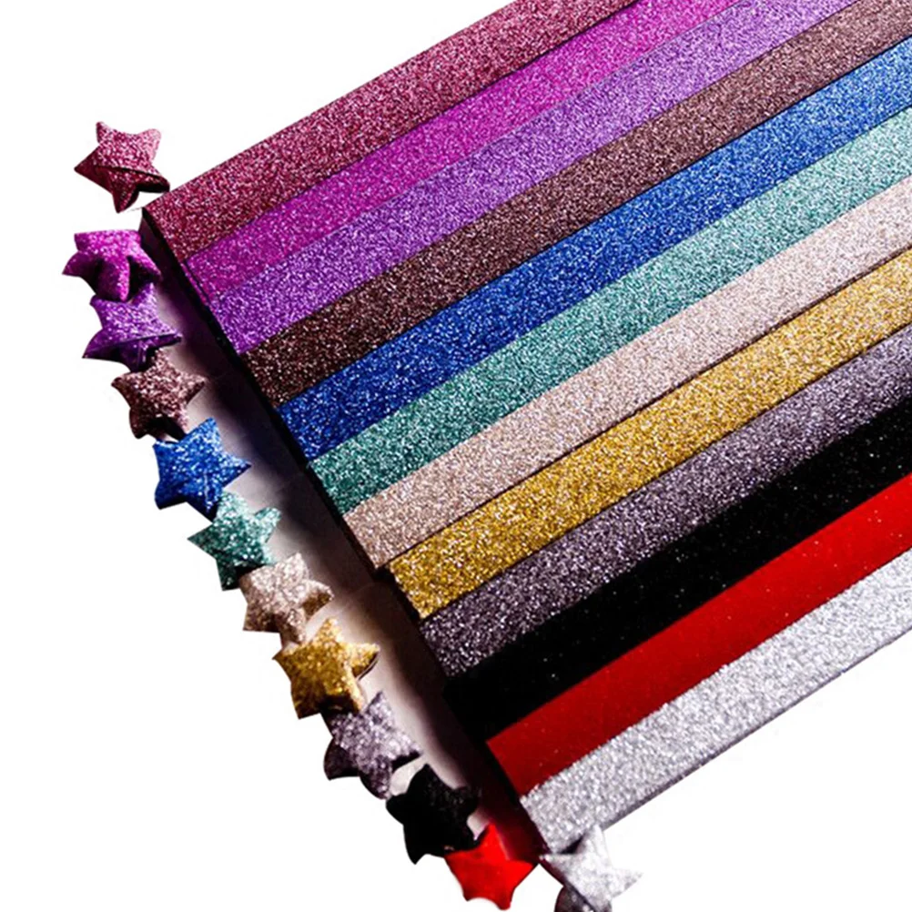 

18Pack DIY Star Making Paper Glitter Rainbow Colors Origami Sheets for Creative Handicrafts Family Bonding Activities