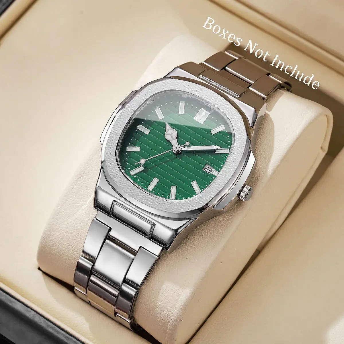Fashion Square Men Business Watches Stainless Steel Strap Calendar Quartz Wristwatch Mens Clock Reloj Hombre（Without Box）
