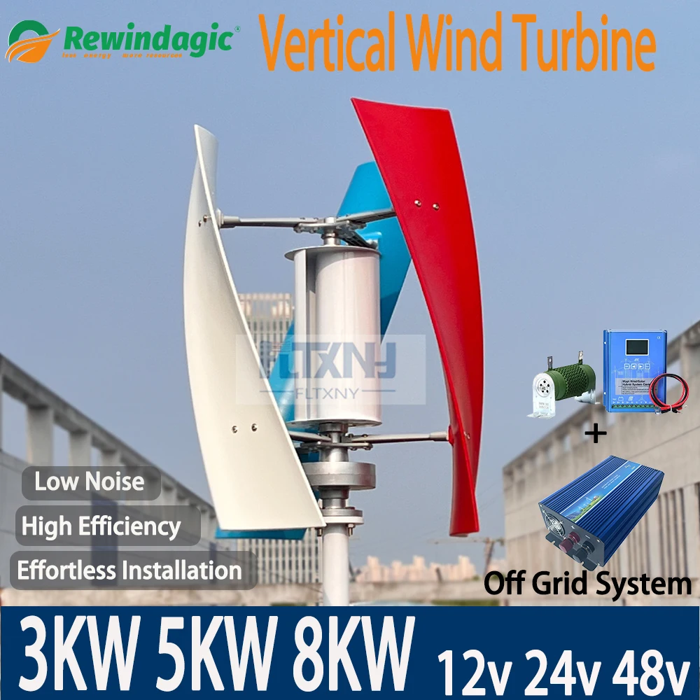 

Быстрая доставка, низкие обороты, 3 кВт, 5 кВт, 8 кВт, вертикальная ветряная турбина, инвертор автономной системы для дома, бесплатная энергия, с ветряной мельницей