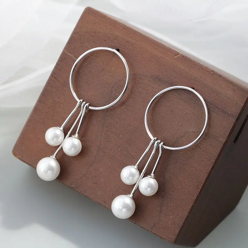 

Современные минимализм серьги из стерлингового серебра 925 пробы для женщин с искусственным жемчугом, модные элегантные легкие серьги, ювелирные изделия, подарок