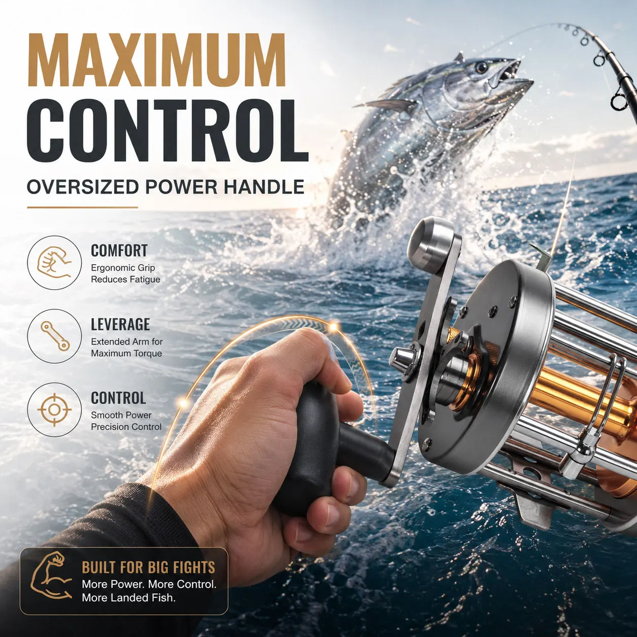 Hochleistungs-Metall-Angelrolle 25kg Max Bremskraft für Salzwasser Tiefsee-Trolling und Jigging Ideal für Riesen-Thunfisch und Marlin – Detail 5