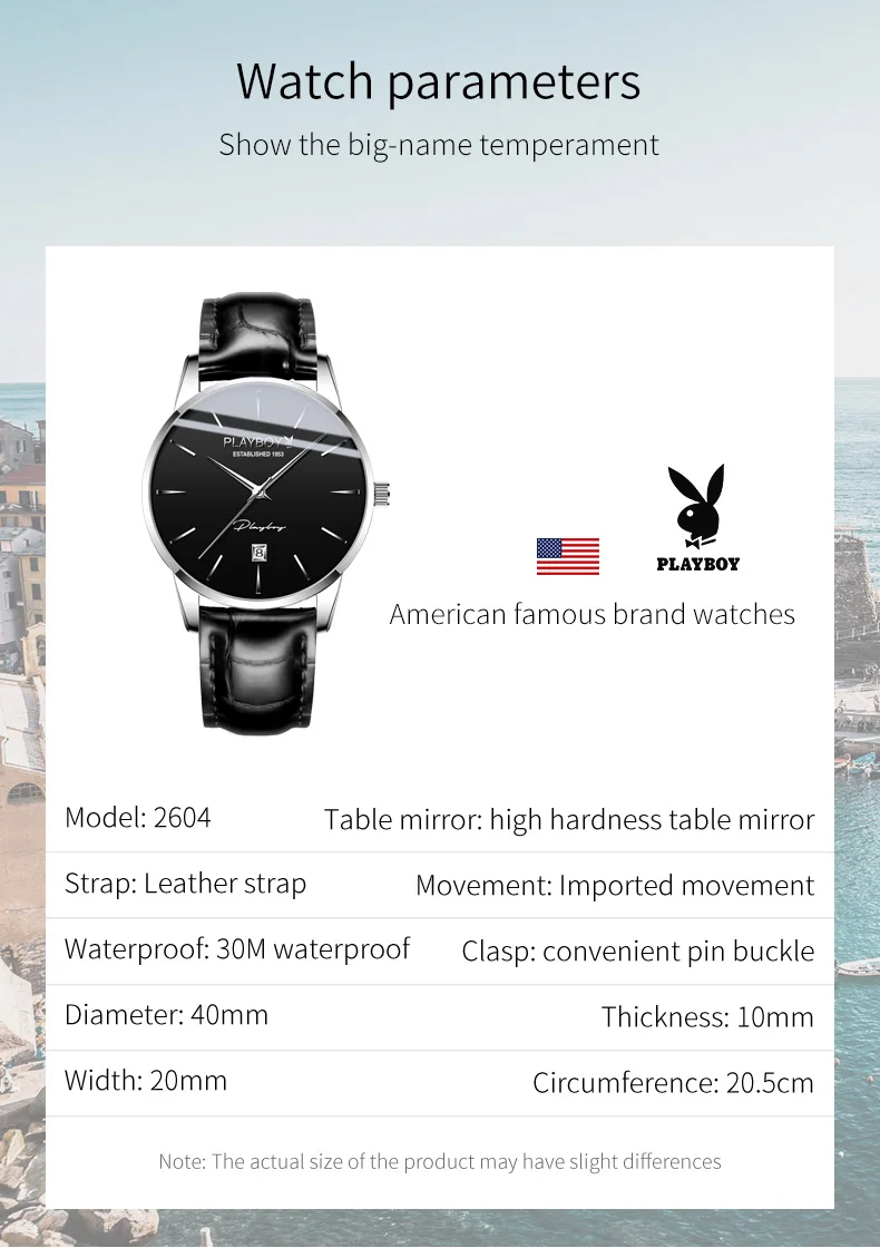 PLAYBOY Original Classic Automatic Mechanical Watch for Men Waterproof Auto Date Wrist Watch Men Fashion Luxury Man Watch