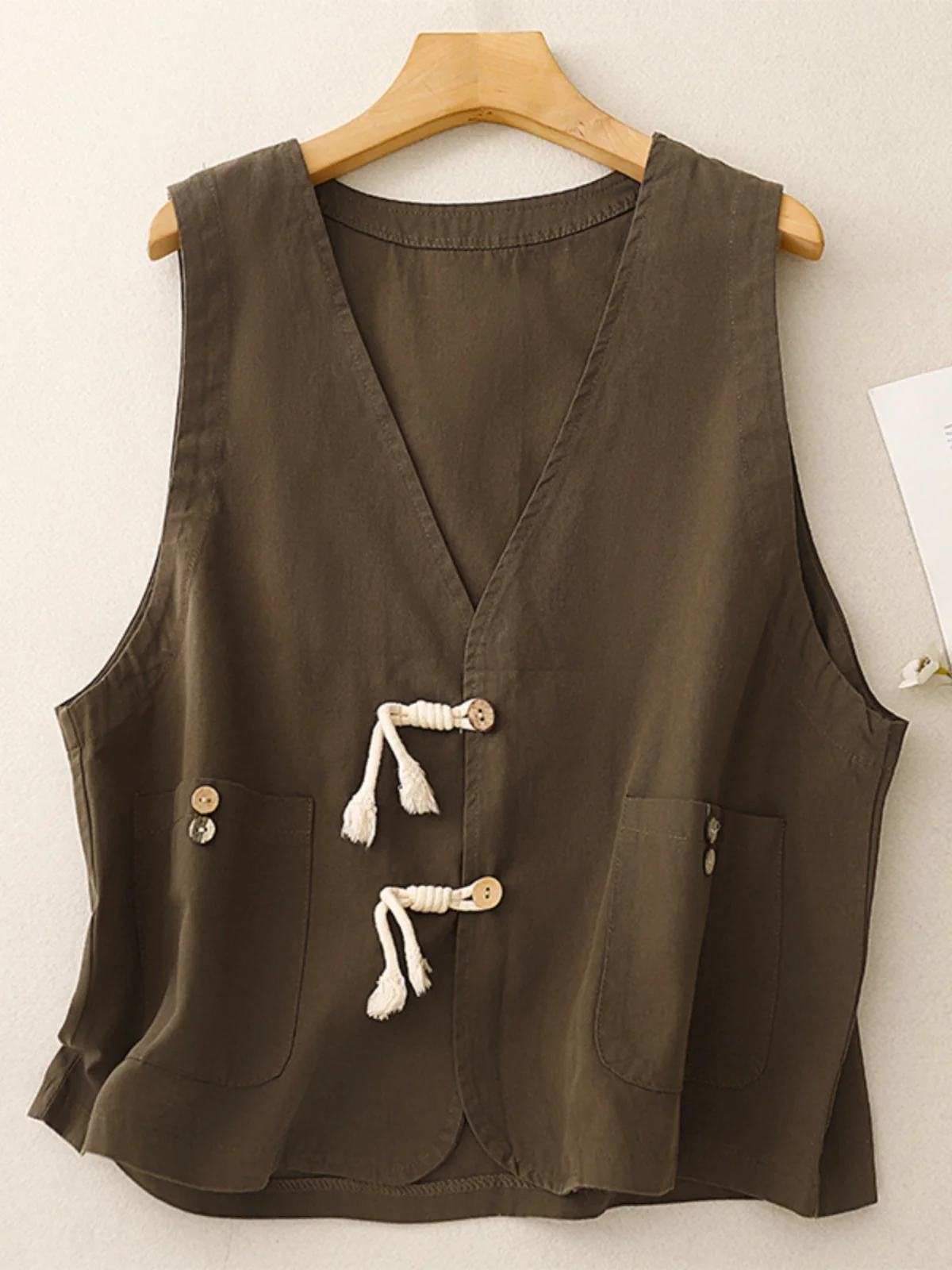 

Женский жилет ort Svel в стиле ретро Forest System, осенний сезон, хлопковый материал на пуговицах, однотонный универсальный многослойный жилет