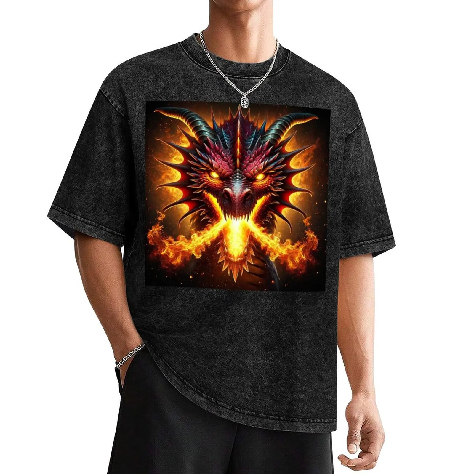 

Fire Breathing Dragon T-Shirt custom shirt vintage clothes clothing for men