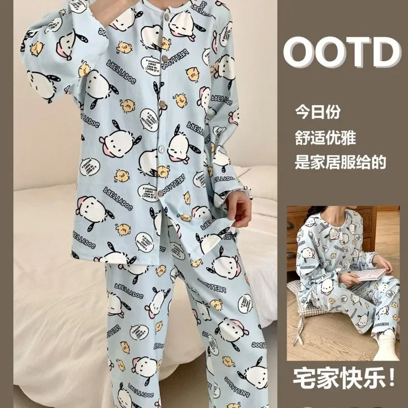 

New Sanrio Pochacco Anime Women Pajamas Dralon Fall Winter Thickening Homewear Cartoon Printing Long-sleeved Pants Two-piece Set