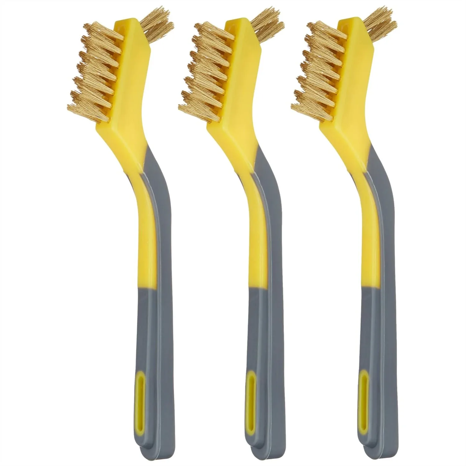 Brass Mini Wire Brushes 3-Pack for Cleaning, Rust and Paint Removal, Soft Grip Handle, 1/2 Inch for Tight Spaces