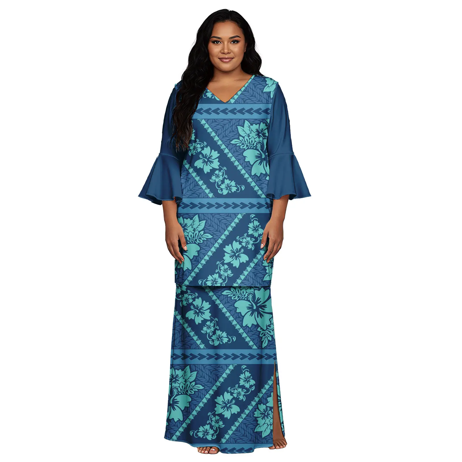 2 pezzi abiti lunghi donna maxi casual stampa tribale samoana abiti puletasi donna donna estate vendita calda abiti da donna
