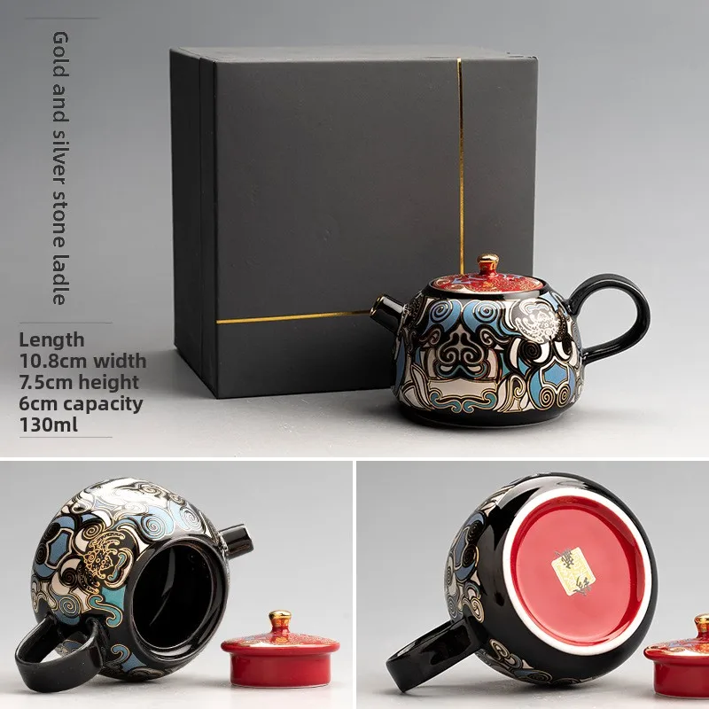 Gold and Silver Cuo Kung Fu Tea Set Ceramic Teapot Portable Gold Drawing Light Luxury Single Pot