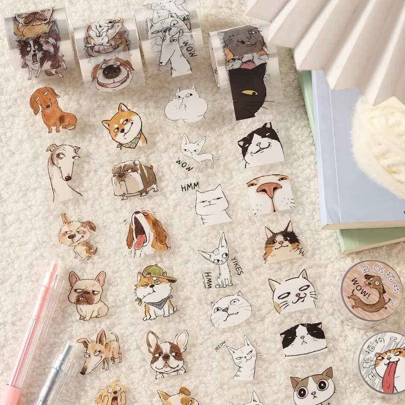24pcs/lot 4cm*2m Kawaii Cat Dog Tape Creative Scrapbooking Diary Adhesive Masking Tape Stationery Gift