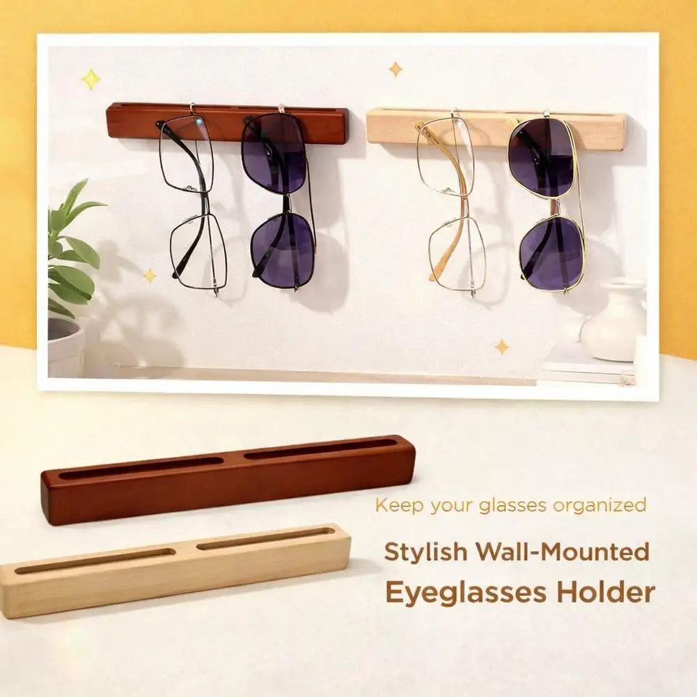 Wooden Wall Mount Sunglasses Holder No Drill Eyeglasses Storage Rack Minimalist Eco-Friendly Organizer For Home Bathroom