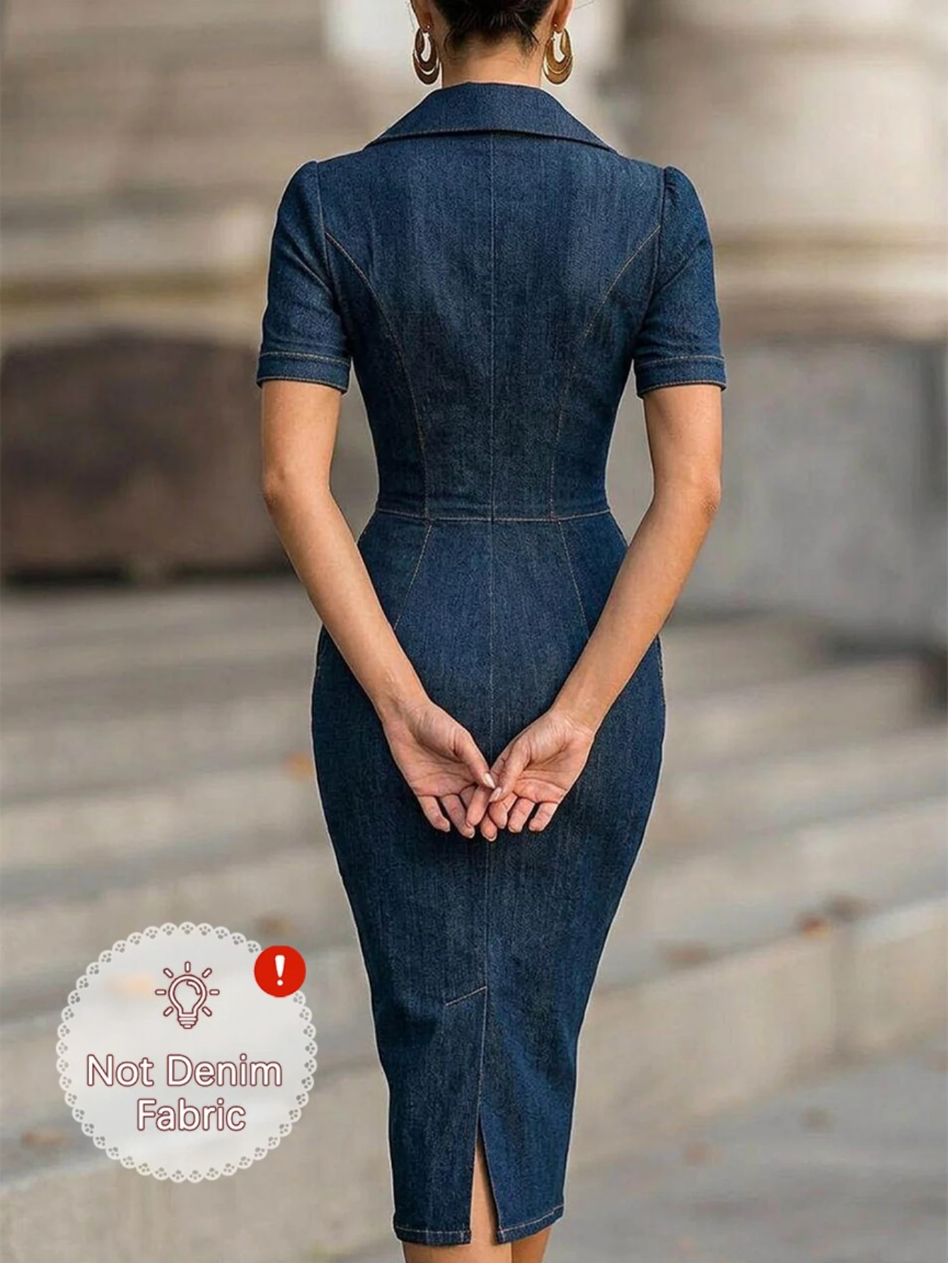 Women's Lapel Short Sleeve Double Breasted Pocket Fitted Midi Dress For Office Dinner Urban Daily Fashion Occasions