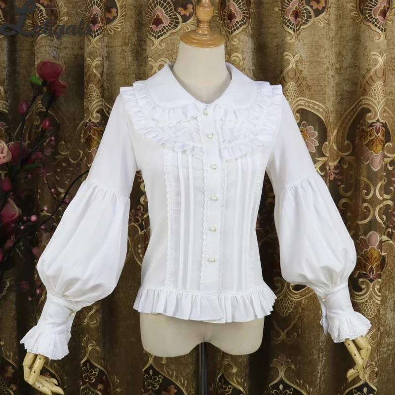 

Vintage Long Bishop Sleeve Shirt Peter Pan Collar Lolita Blouse