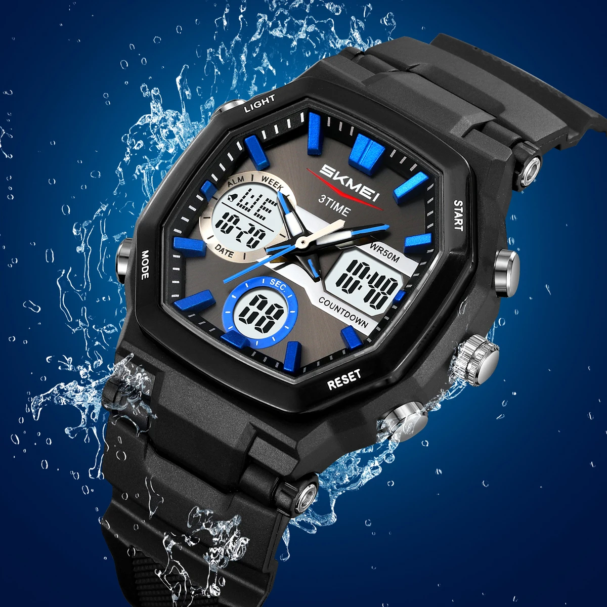 SKMEI Fashion Waterproof Digital Electronics Watch Sports LED Light Quartz Watches For Men Women 3Time Alarm Chrono Wristwatches