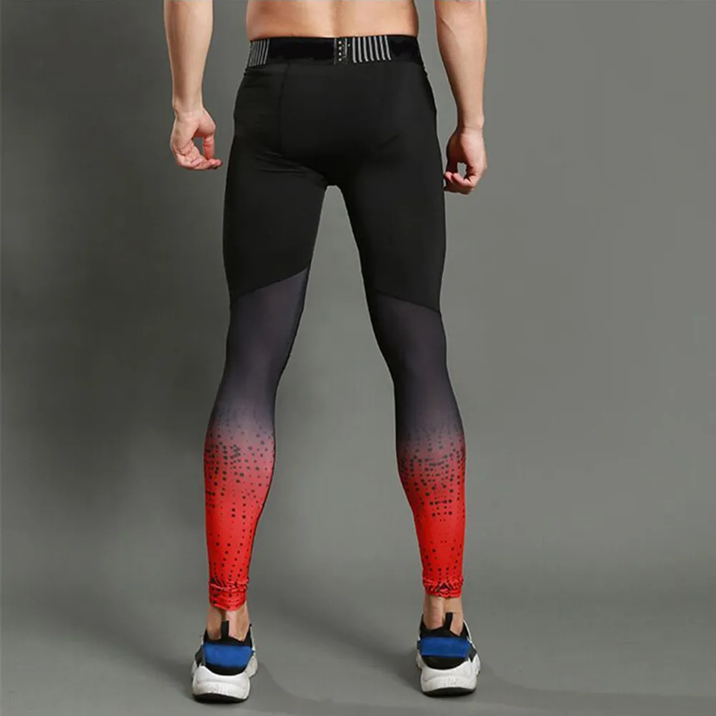 Men Compression Sports Pants Quick-Dry Polyester Yoga Leggings Tights Running Trousers Gym Workout Red Pants