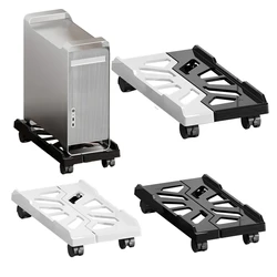 Black White Adjustable Mobile CPU Stand, Ventilated Computer Tower Stand PC Tower Stand with 4 Caster Wheels Fits Most PC Holder