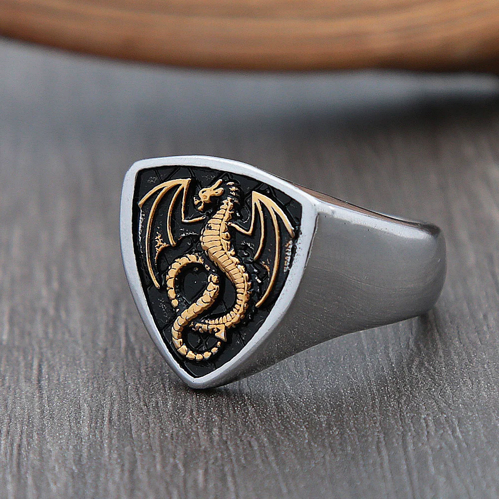 Fashion Retro Creative Fire Dragon Ring Punk Stainless Steel Men's Motorcycle Amulet Ring Personality Jewelry Gifts Wholesale