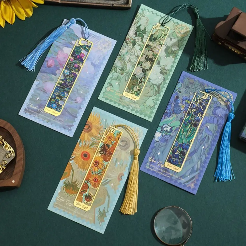 1 pc Retro Floral Painting Metal Bookmark Hollow Bronzing Bookmark With Tassel For Book Club Reader Writers Book Lovers Students