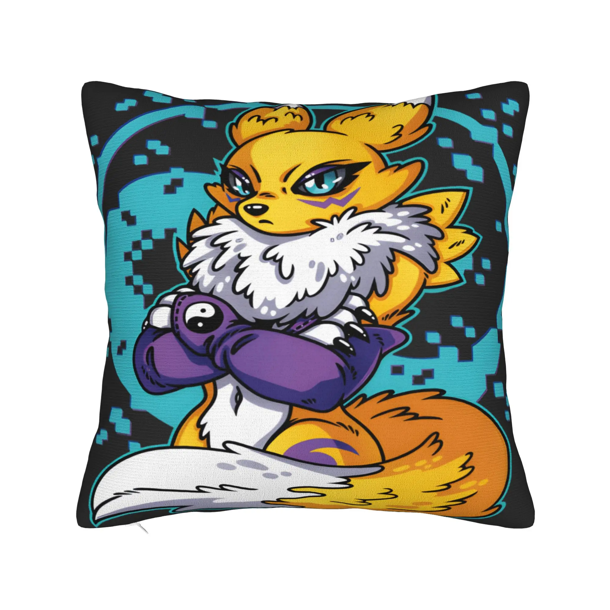 Pillow Case Moiré Renamon Spirit Square  Pillow Cover For Living Room Sofa Funny Pillowcases