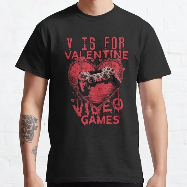 V Is For Video Games Funny Gift Gamer Classic T-Shirt S-3XL