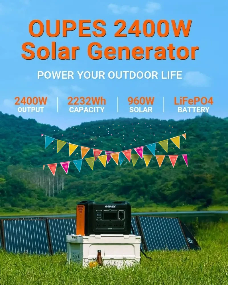 محطة طاقة محمولة بقدرة 2400 وات، مولد يعمل بالطاقة الشمسية بقدرة 2232 وات في الساعة مع 5 منافذ تيار متردد (ذروة 5000 وات)، مولد بطارية LiFePO4 للطوارئ #1