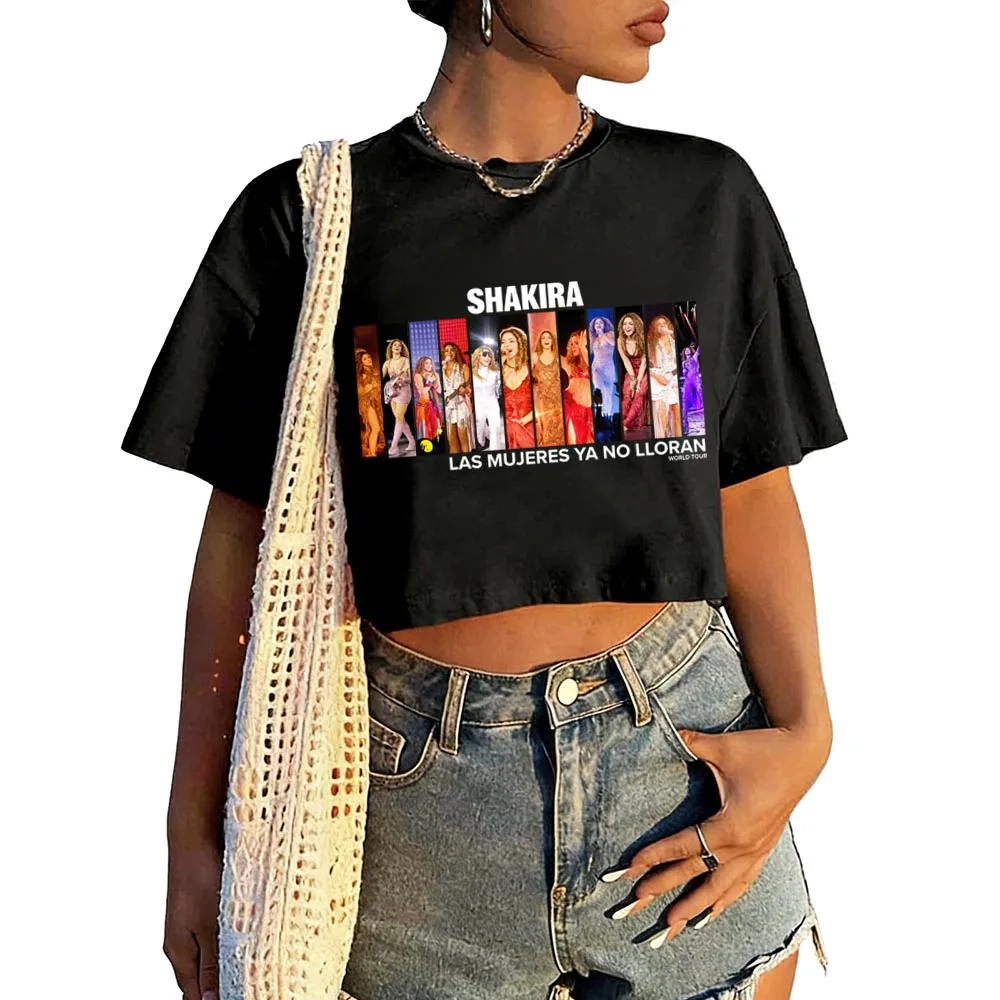 Shakira Las Mujeres Ya No Lloran World Tour 2026 Shirt Women O-Neck Short Sleeves Crop Tops T-shirt