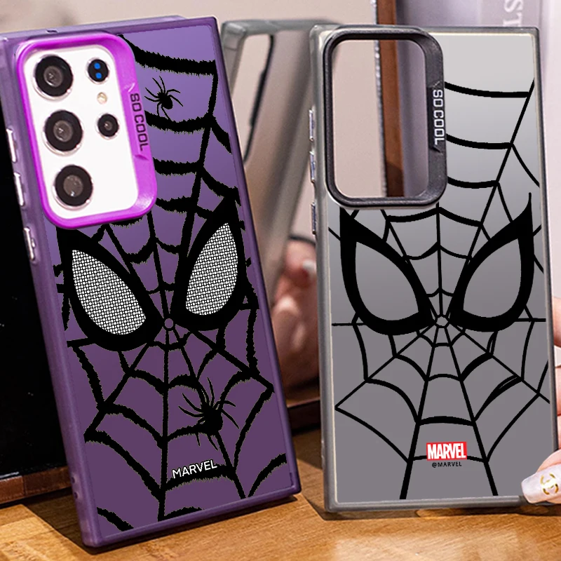 M-Marvel Spider Web Cool For Samsung Galaxy S24 S23 S22 S21 S20 Note 20 Ultra Plus FE 5G Colorful Silver Mobile Back Phone Case