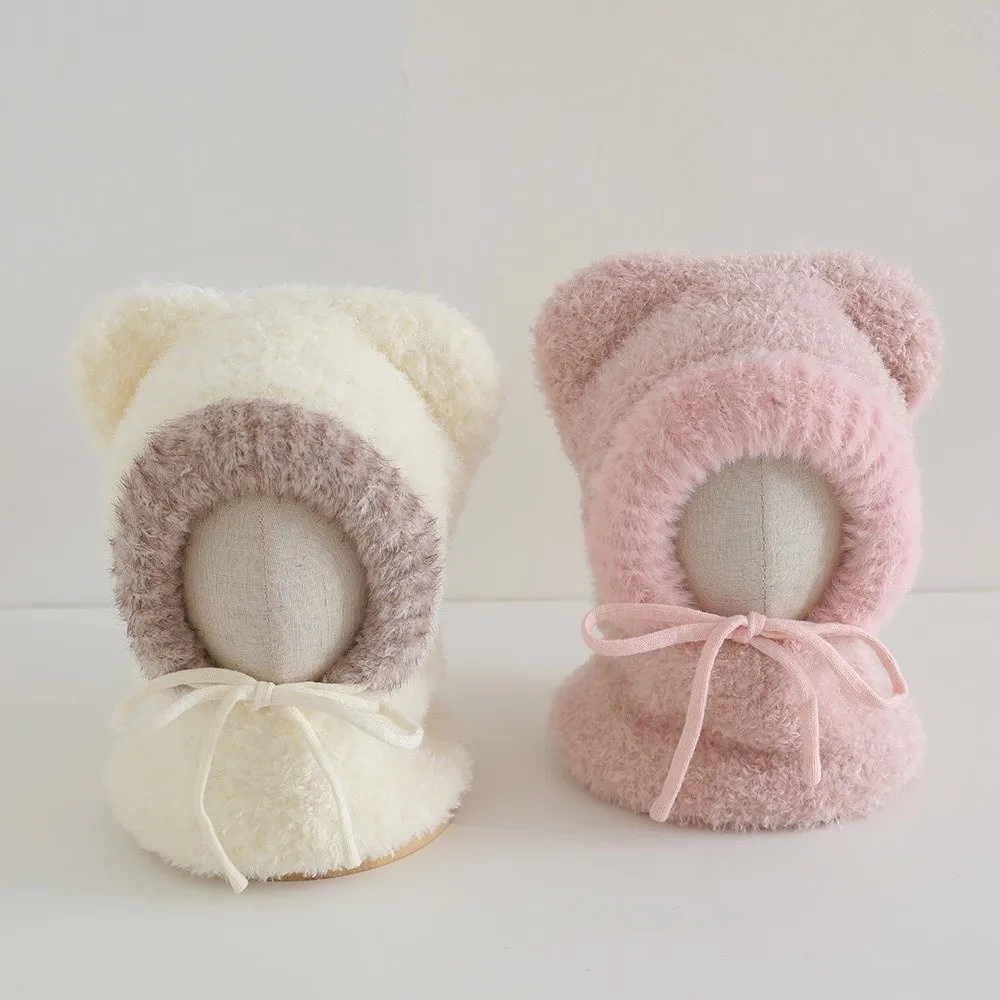 Dog Ear Cap Thickened Hooded Scarf Hat Fluffy Integrated Neck Warmer Hat Elastic Knitted Thick Warm Balaclava Travel