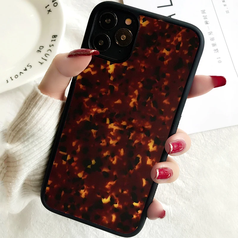 5S SE 2020 Phone Cover Case for iPhone 6S 7 8 PLUS X XS XR 11 12 13 MINI 14 PRO MAX Rubber Tortoise Shell Marble Pattern Rubber