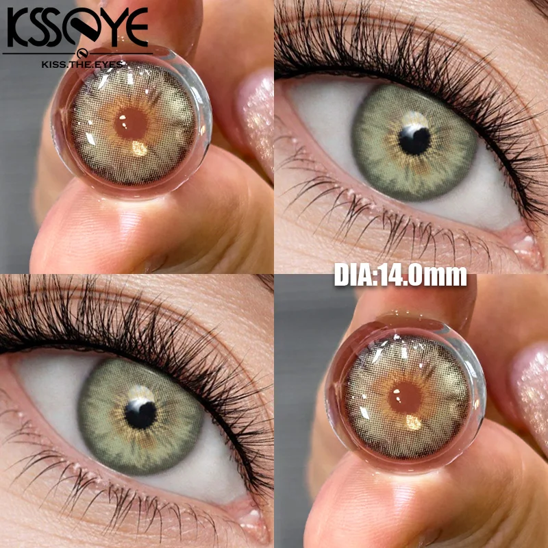 KSSEYE 2Pcs Best Selling Contacts Colored Lenses Myopia Degree -0.00 to -8.00 Blue Green Grey Series Soft Lens EyeBeauty Pupil