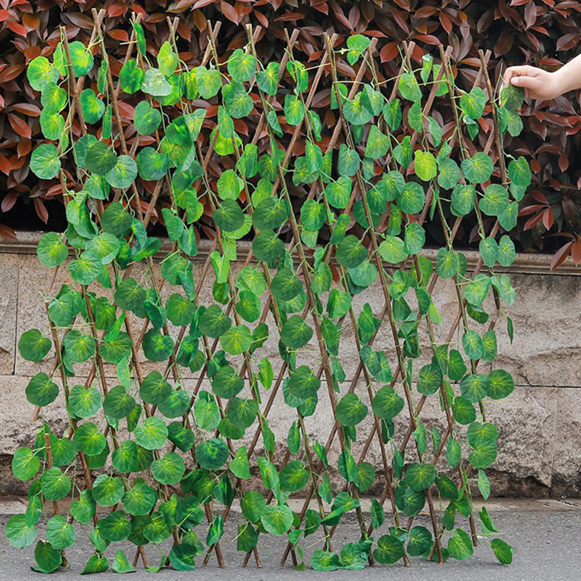 

Scalable leaf fence privacy willow bar fence balcony pole hanging wooden frame suitable for balcony courtyard fence decoration