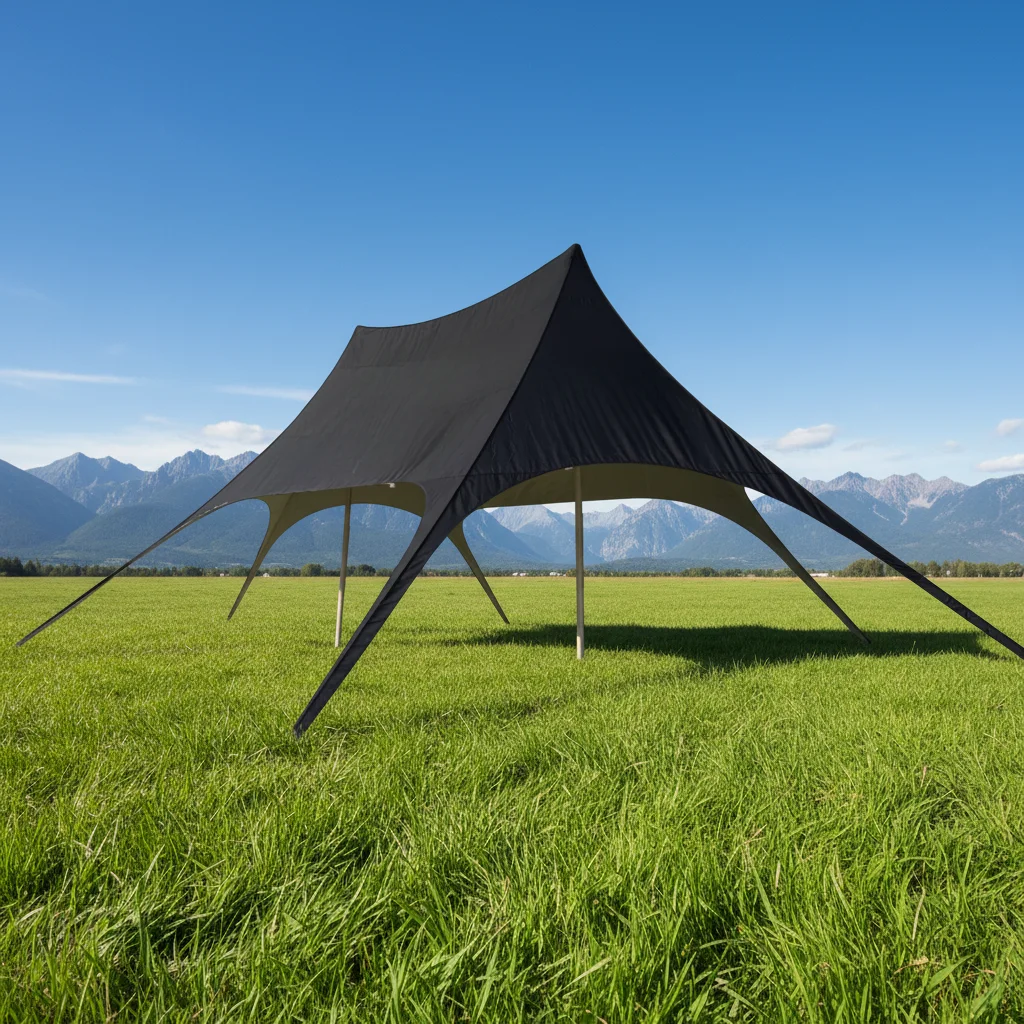 2026 Durable Outdoor Camping Roof, Movable, Waterproof, Windproof, Large Expansion Double peak Star Shaped Stretch Canopy Tentpr