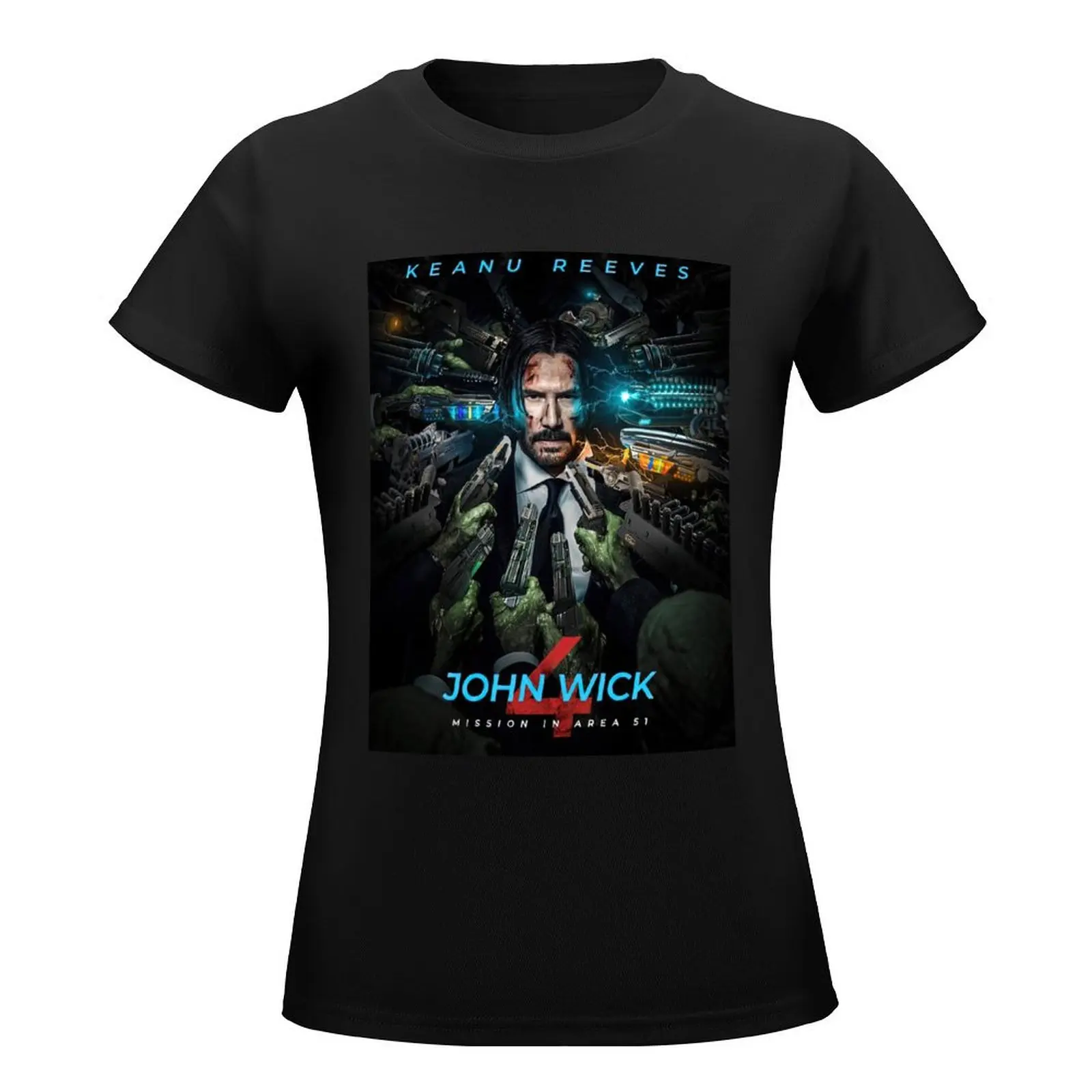 Keanu Reeves - John Wick Mission In Area T-Shirt tops Short sleeve tee Women's summer blouses 2024