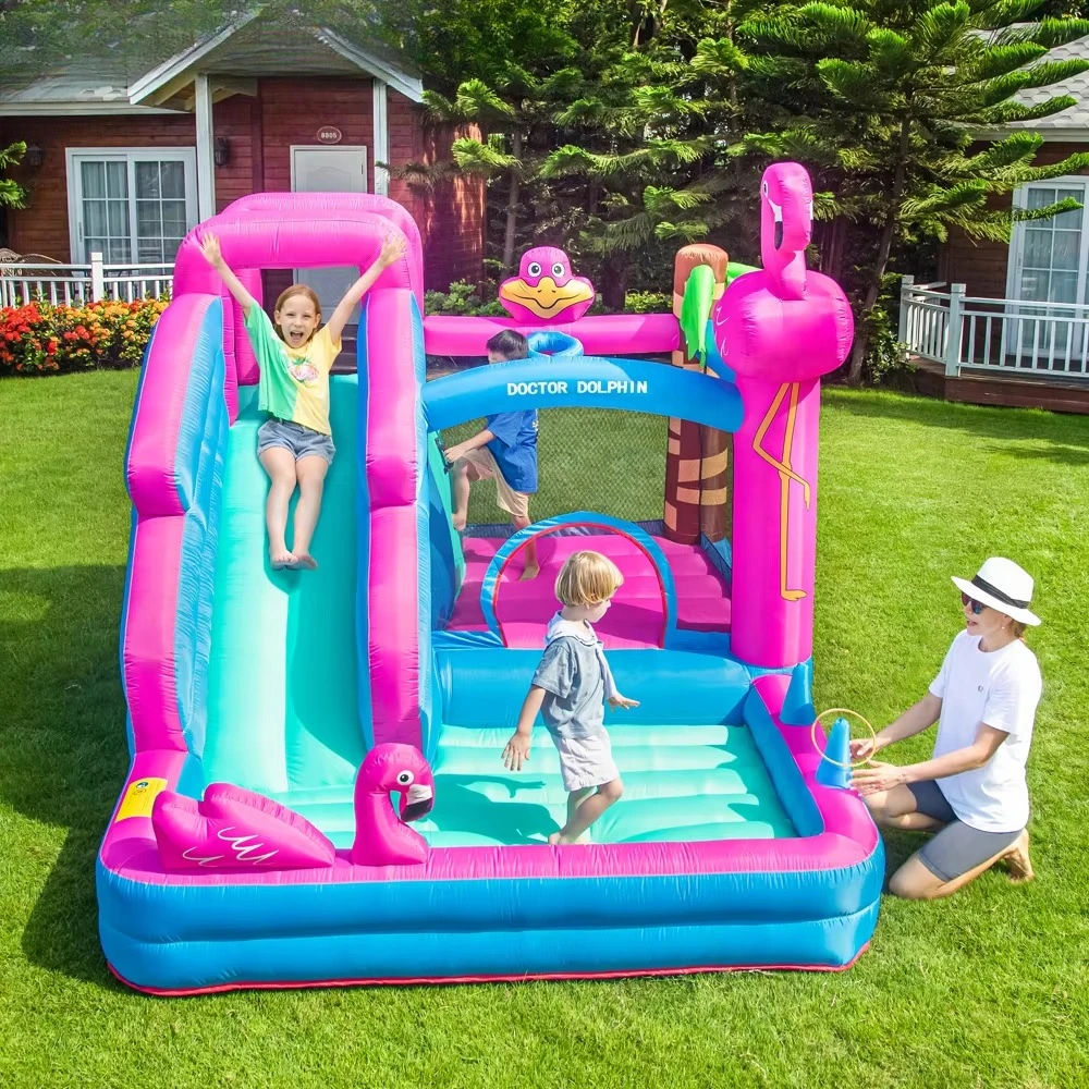 

Hot Sale Doctor Dolphin CE Certified Kid Party Inflatable Jump Bounce Castle Unicorn Bounce House with Slide 3 Person Easy Setup