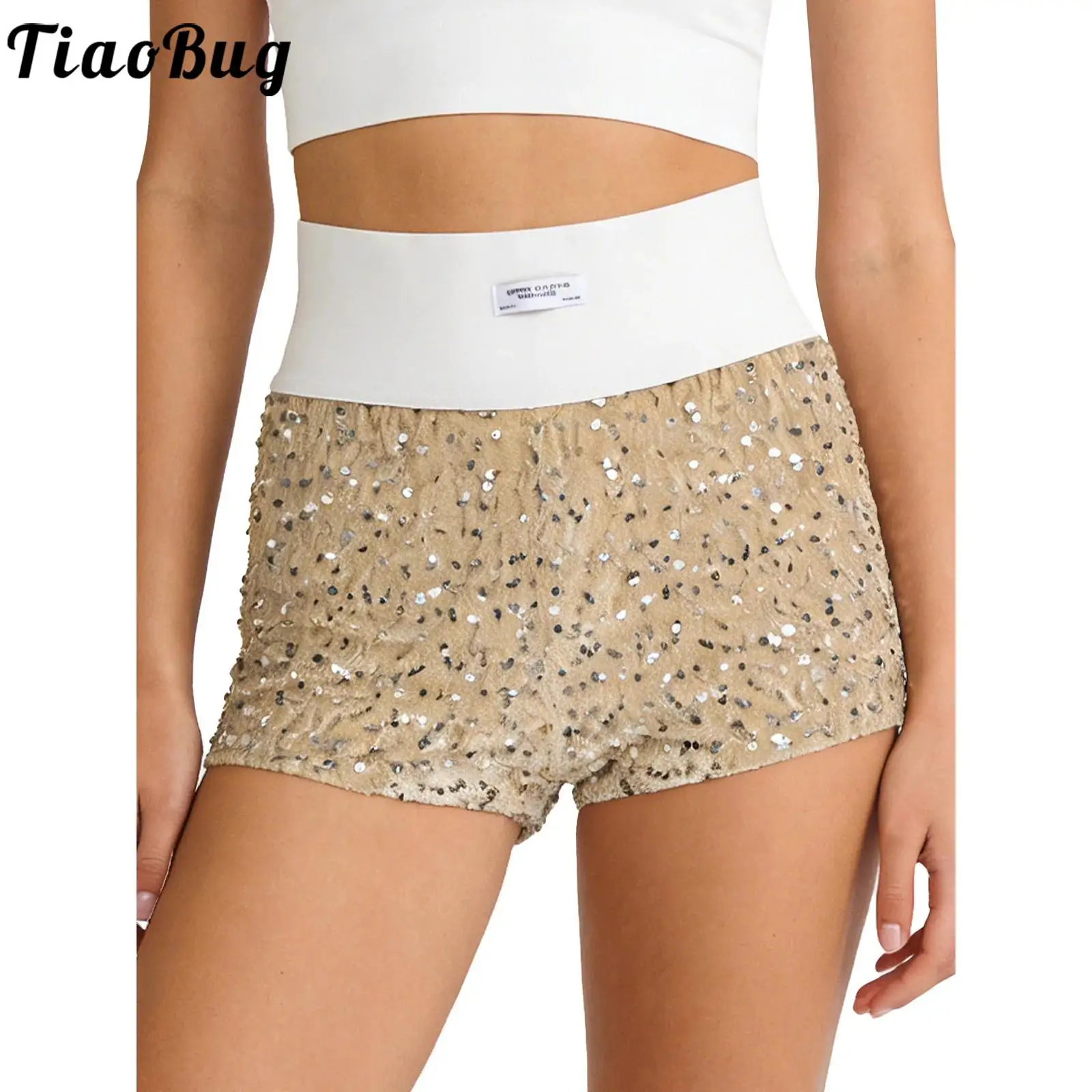 

Женские короткие шорты с блестящими пайетками и высокой талией для ночного клуба Raves Party, эластичный пояс с блестками, шорты с полной подкладкой, низ