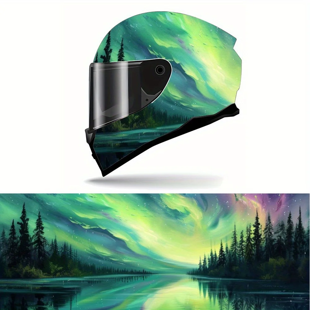 Shock Green Aurora Full Face Helmet Painting Sticker - Waterproof, Scratch Resistant Self Adhesive PVC Patch for Motorcycle Raci