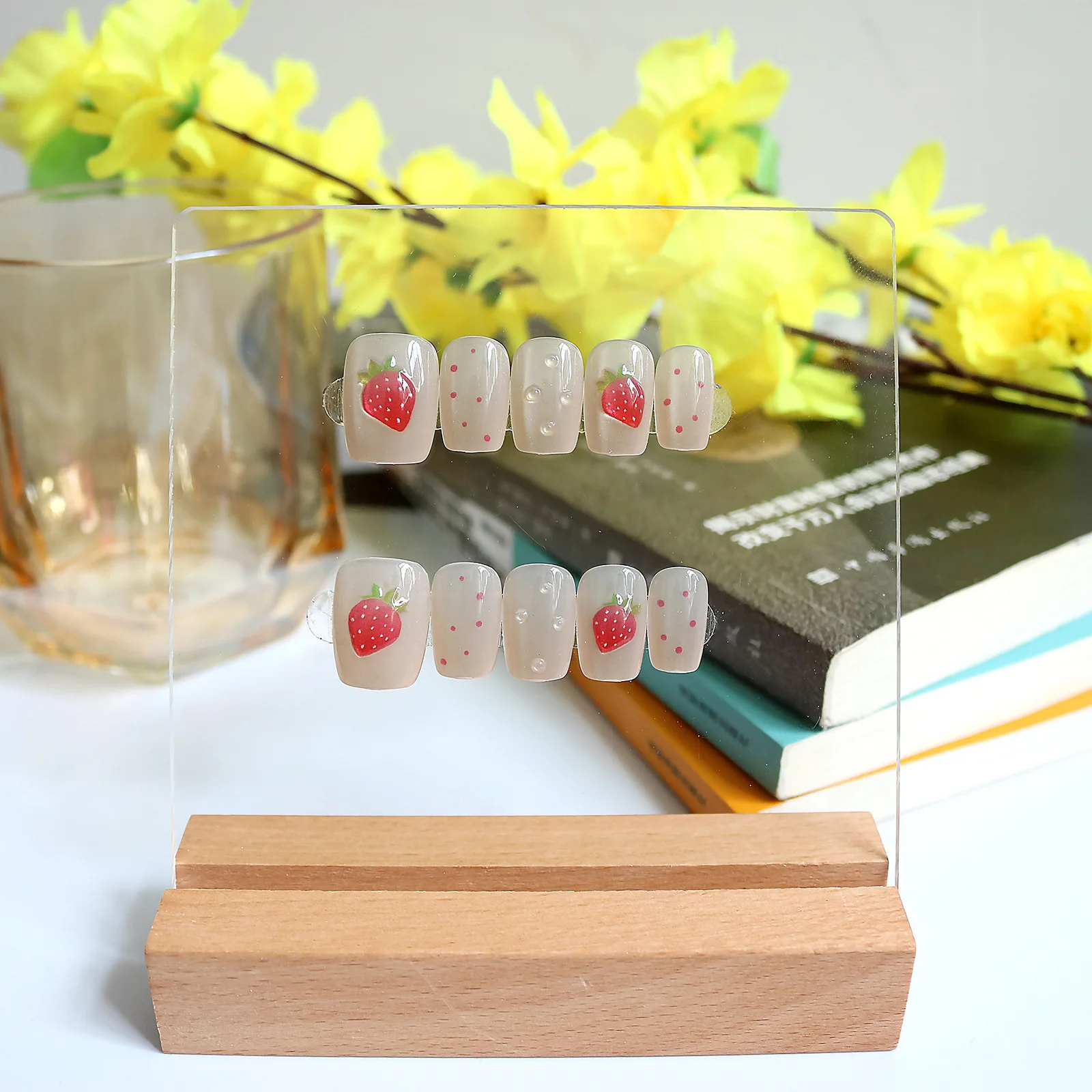 10 stuks kort vierkant Cat Eye handgemaakte pers op nagels aardbei nepnagels schattig draagbaar herbruikbaar volledige dekking meisjes valse nagel