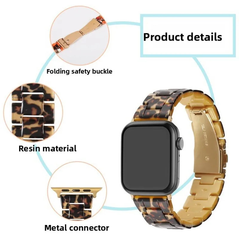 Colorful Clear Resin Ceramic Watch Band for Apple Watch Series 7 8 9 10 SE Ultra, Transparent Replacement Strap 38 40mm 41mm