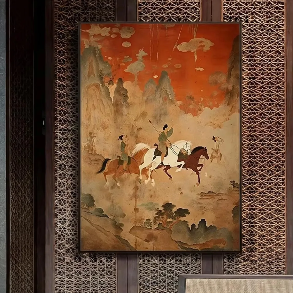 DIY Paint By Numbers Chinese Horse Riding Red Oriental Landscape for Adults Beginner Canvas Wall Art Home Decor Gift Frameless