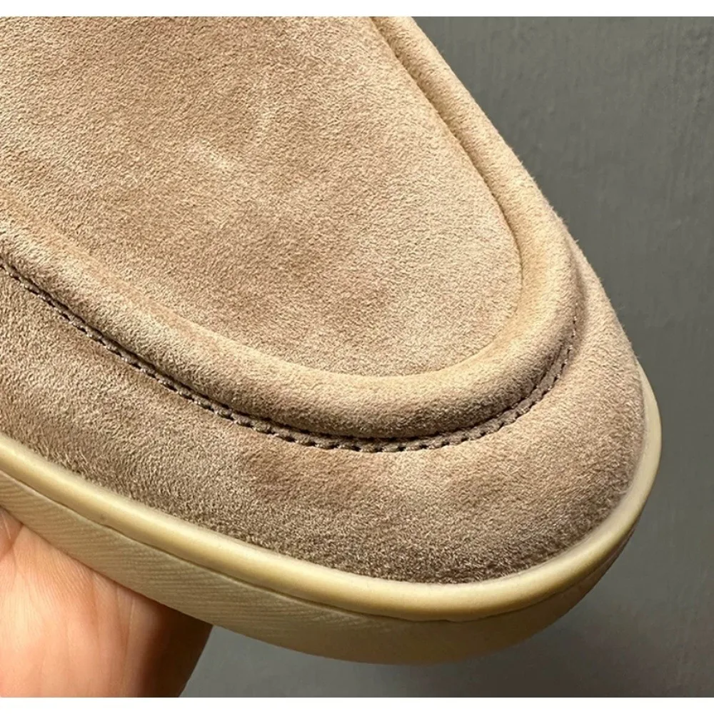 Men's khaki suede loafers, lightweight flat-bottom casual walking shoes