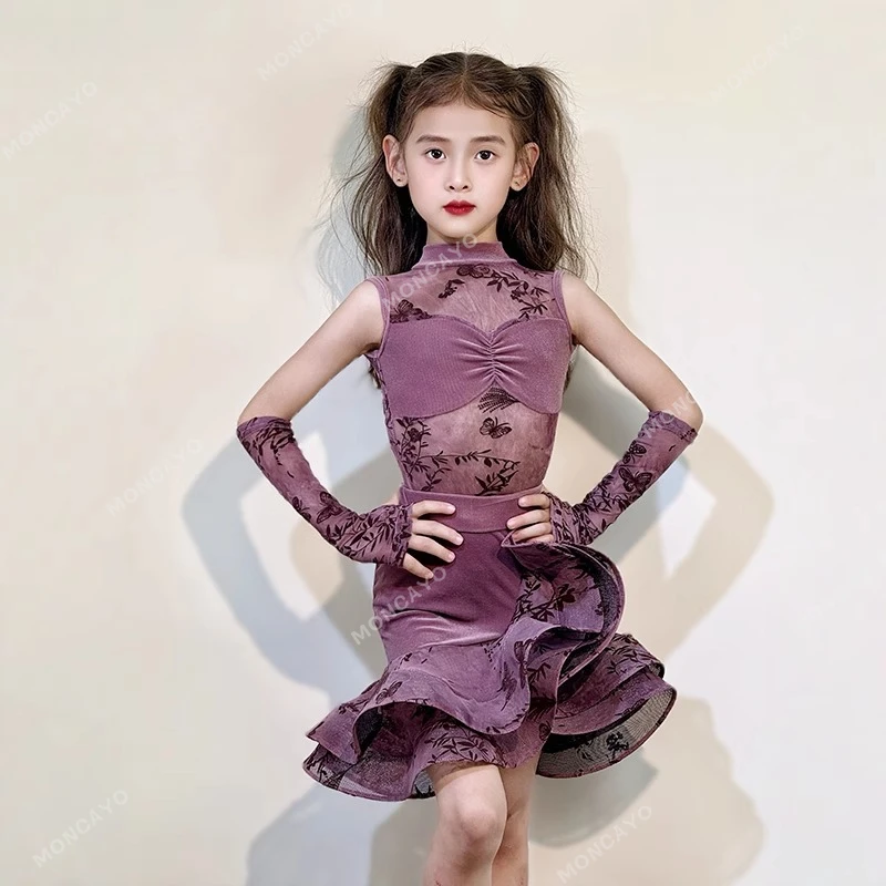 Vestido de baile latino Cha Rumba Tango Salsa vestido de salón para niñas traje de baile de Samba infantil estándar vestido de práctica latina para niñas